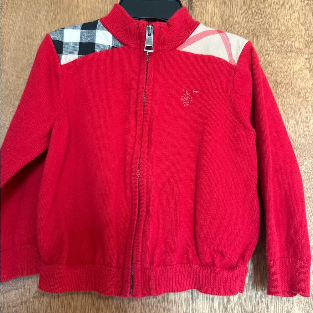 Burberry Red Sweater with Plaid Accent